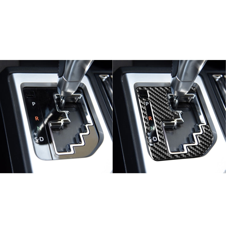 Before and after view of gear indicator trim with carbon fiber upgrade