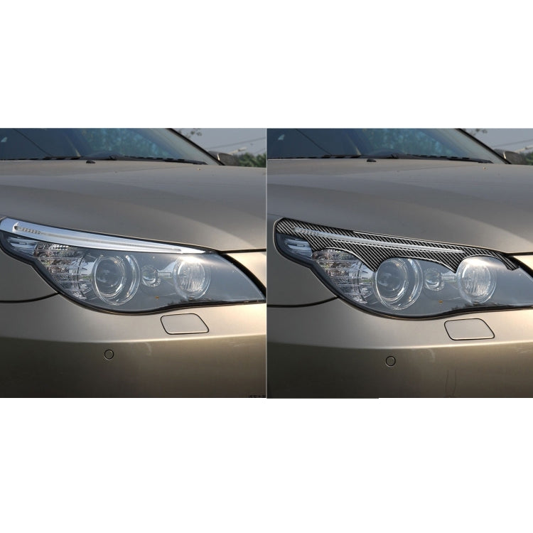 Carbon fiber headlight eyebrow stickers on BMW headlight, curved black weave trim