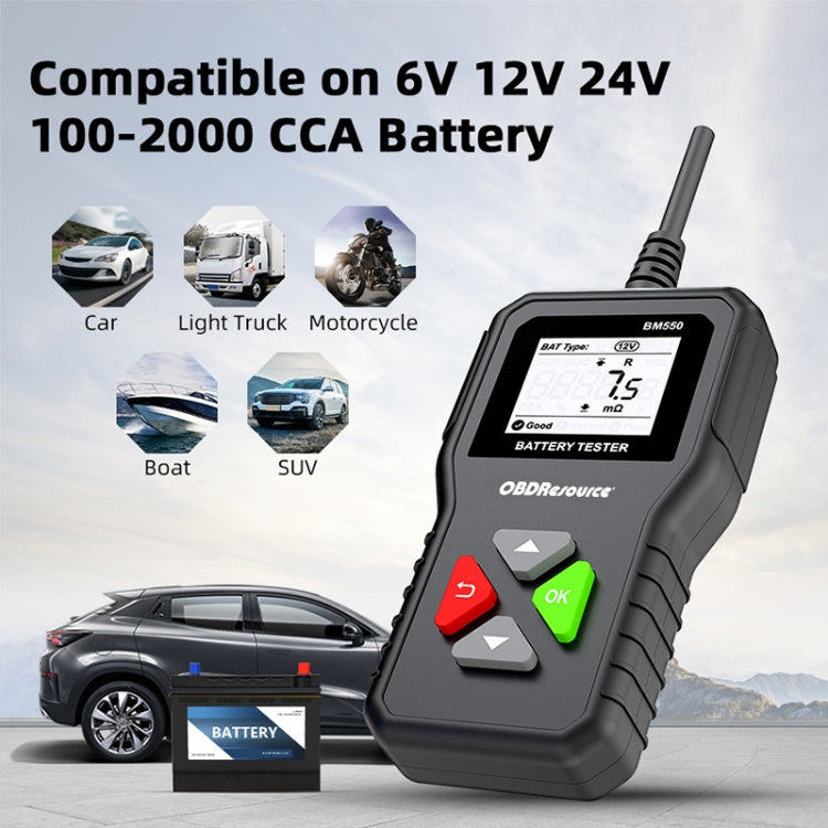 Portable battery tester analyzer for 6V 12V 24V, handheld with screen and buttons
