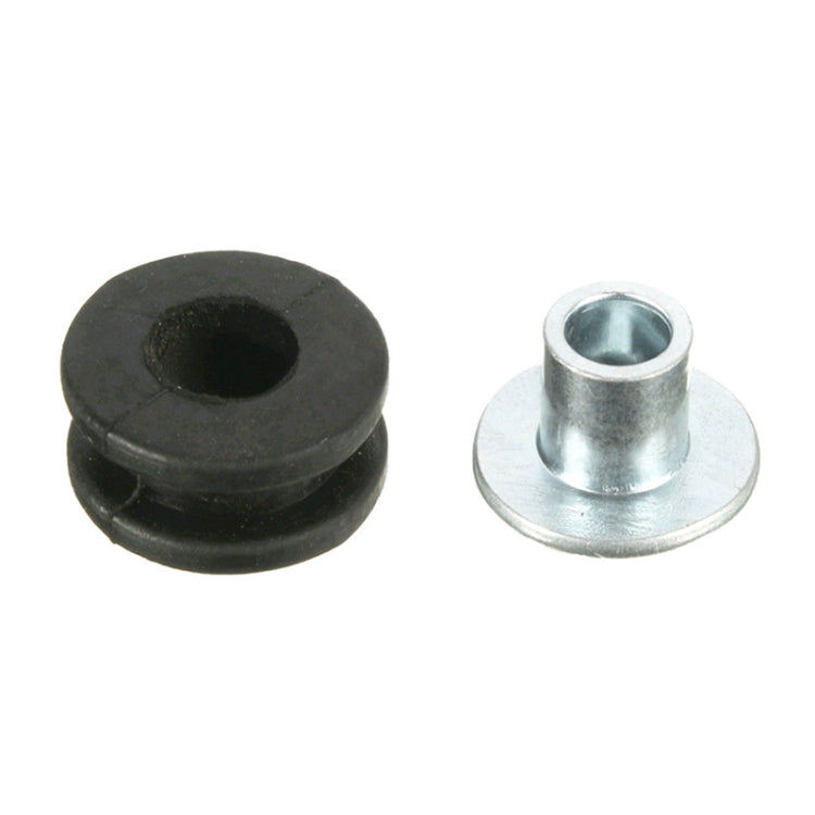 Rubber grommet with galvanized metal bolt insert, black rubber with silver center