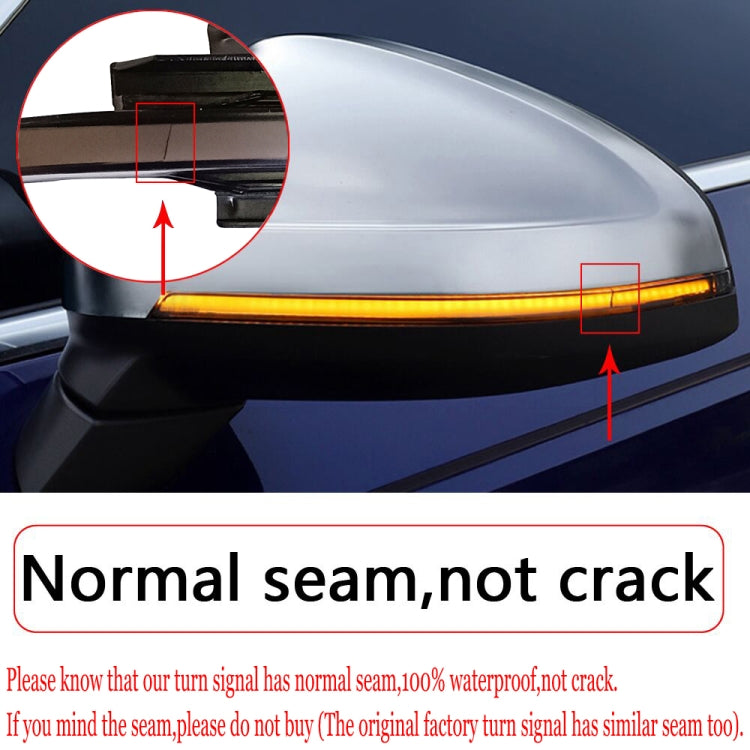Amber LED turn signal light strip on side mirror housing, close-up