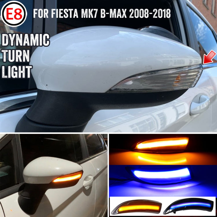 LED dynamic mirror turn signal installed on car mirror, showing blue glow and amber.