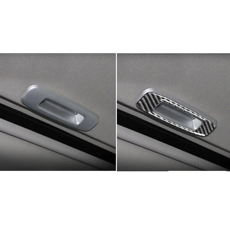 Before-and-after skylight handle trim sticker showing carbon fiber upgrade on handle area