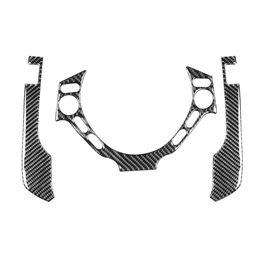 3-piece carbon fiber steering wheel button trim set with circular cutouts, black/gray