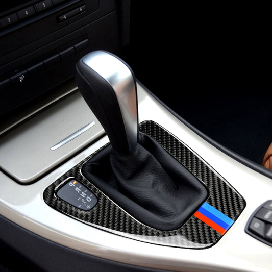 Three Color Carbon Fiber Car Left Driving Gear Panel Decorative Sticker for BMW E90 / E92 2005-2012, Sutible for Left Driving, Left Driving Gear Panel(Three Color)
