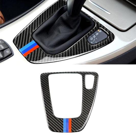 Three Color Carbon Fiber Car Right Driving Gear Panel Decorative Sticker for BMW E90 / E92 2005-2012, Right Driving Gear Panel(Three Color)