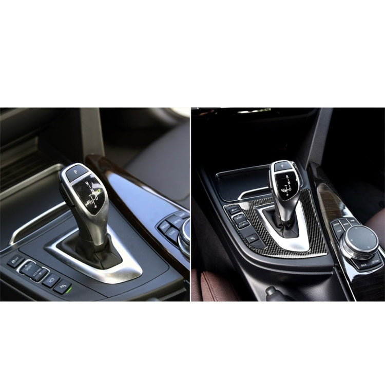 Carbon-fiber gear panel trim sticker installed on center console gear area