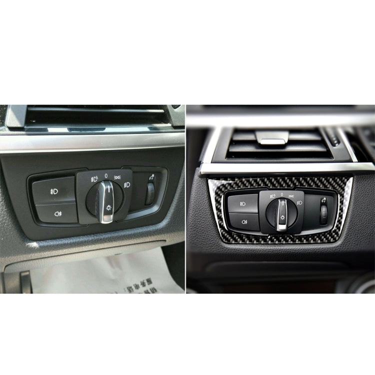Carbon fiber headlight switch sticker comparison showing enhanced trim border