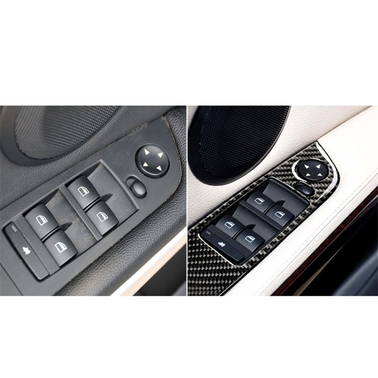 Carbon fiber switch panel trim sticker set shown on door control area