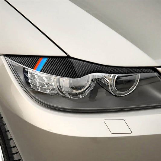 1 Pair Three Color Carbon Fiber Car Lamp Eyebrow Decorative Sticker for BMW E90 / 318i / 320i / 325i 2005-2008, Drop Glue Version, Lamp Eyebrow Drop Glue Version(Three Color)