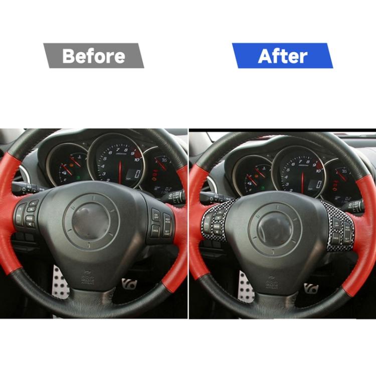 Steering wheel before-and-after with carbon fiber decorative stickers added to control areas