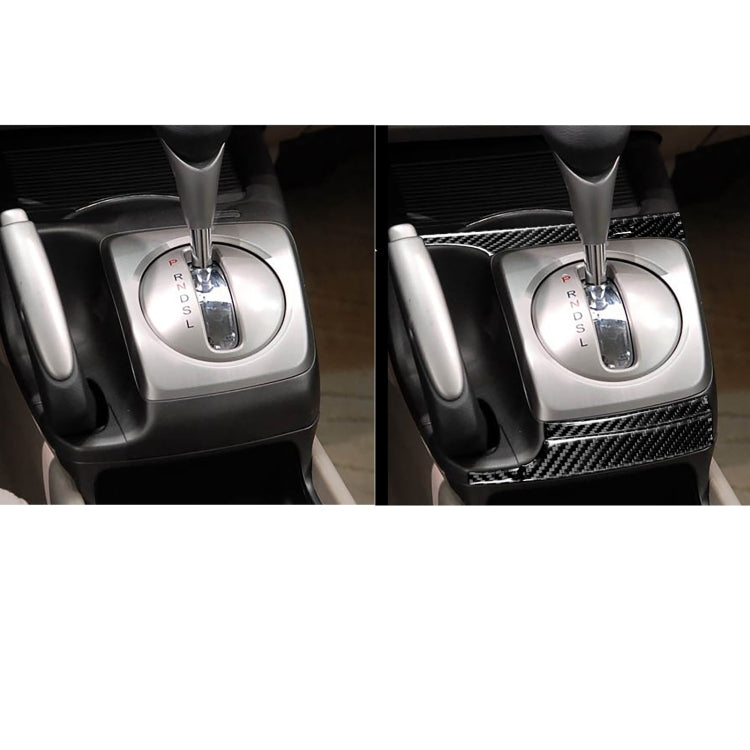 Before-and-after view of carbon fiber gear trim stickers on automatic shifter