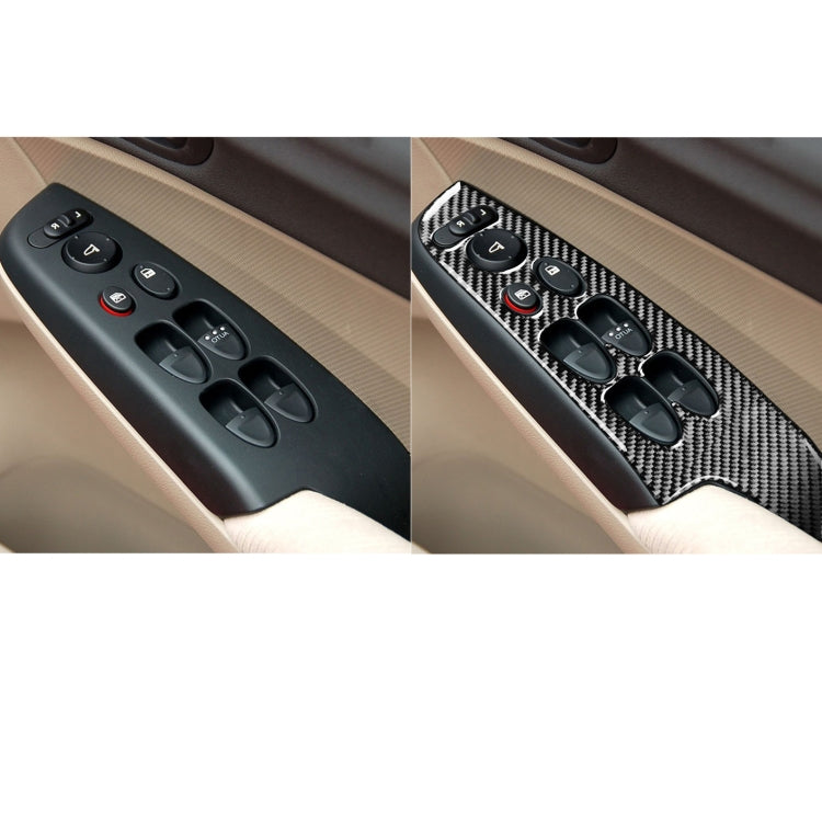 Car door window switch trim sticker shown before and after installation