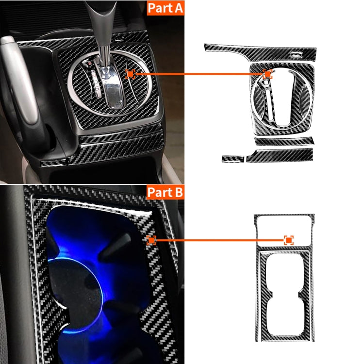 Carbon fiber gear surround and cup holder insert sticker, parts A and B diagram