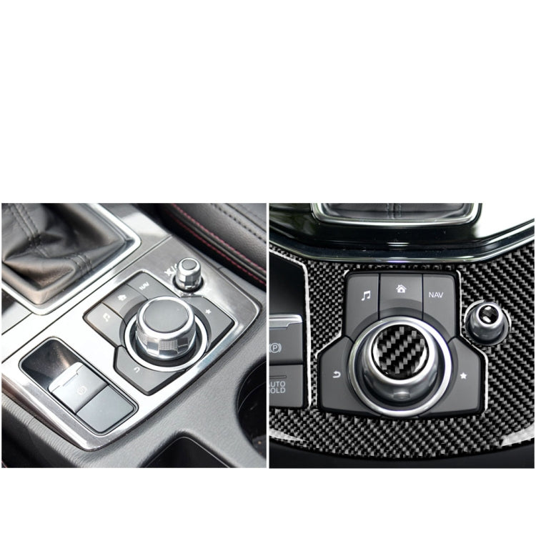 Before/after: carbon fiber multimedia knob sticker on Mazda console