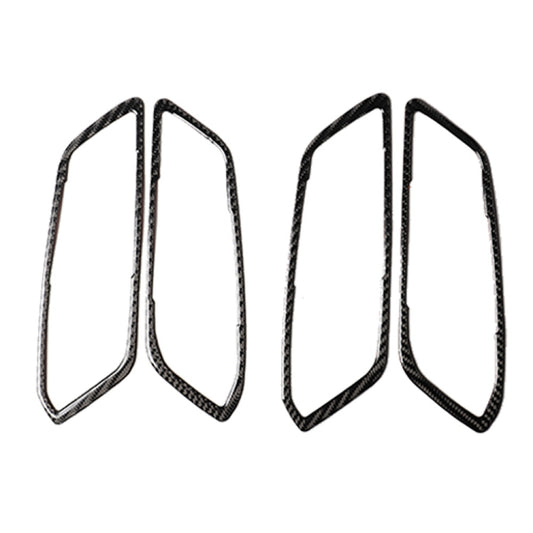 Carbon fiber door handle trim stickers, curved set of four pieces, black gray weave