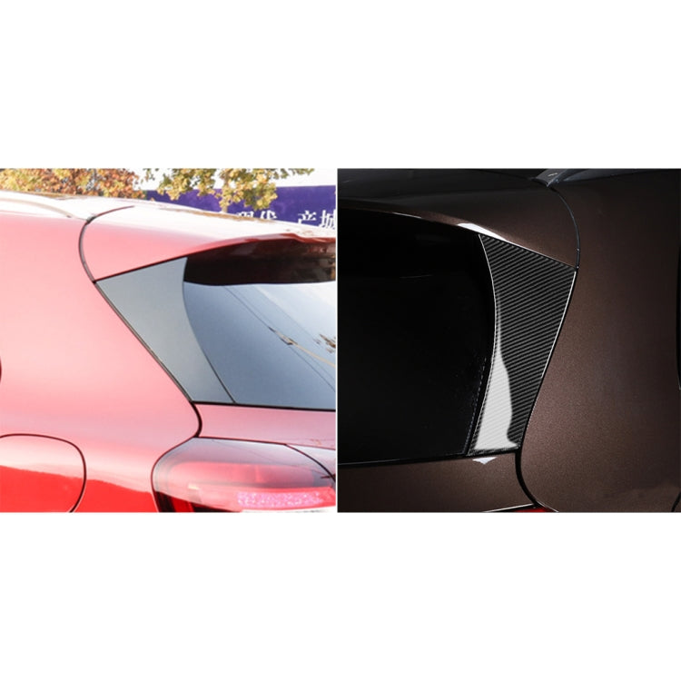 Installed carbon fiber rear window trim on car, before-and-after view shows the upgrade