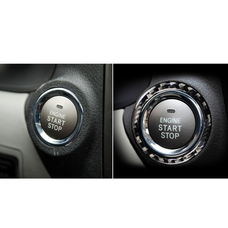 Engine Start Stop button ring sticker with black carbon-fiber border on dashboard