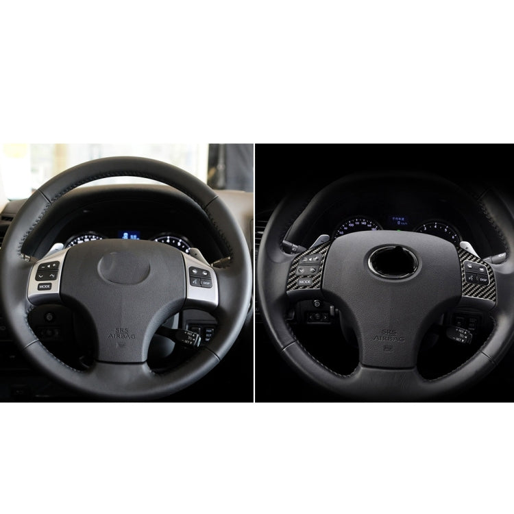 Steering wheel button area with carbon fiber button cover stickers installed