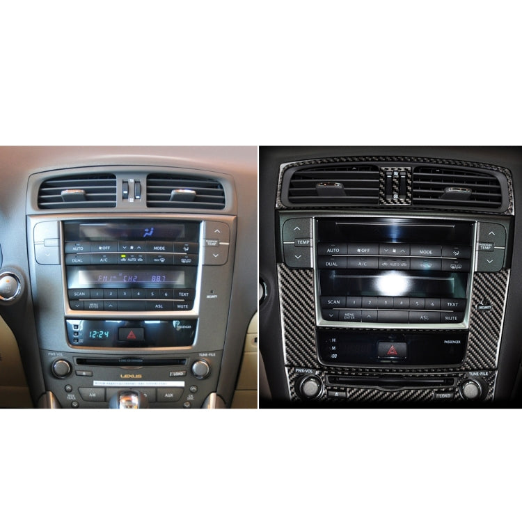 Installed carbon fiber navigation panel sticker on car center console, front view