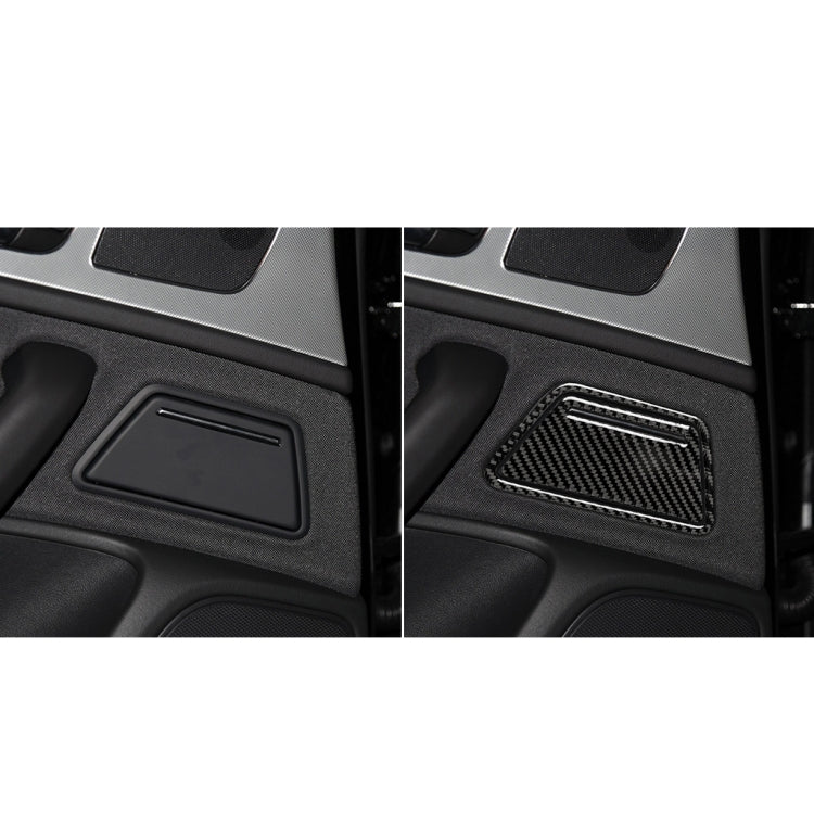 Before-and-after view of carbon fiber ashtray panel sticker in car console