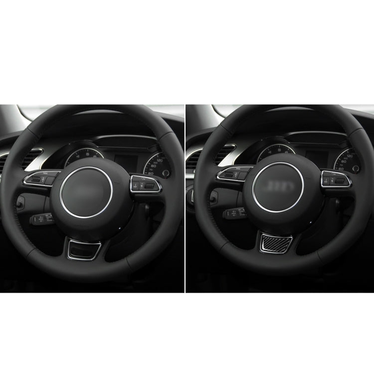 Applied steering wheel decorative sticker showing black carbon-fiber weave center trim
