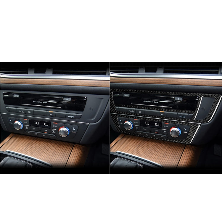 Before-and-after view of AC CD panel with carbon fiber-look trim installed