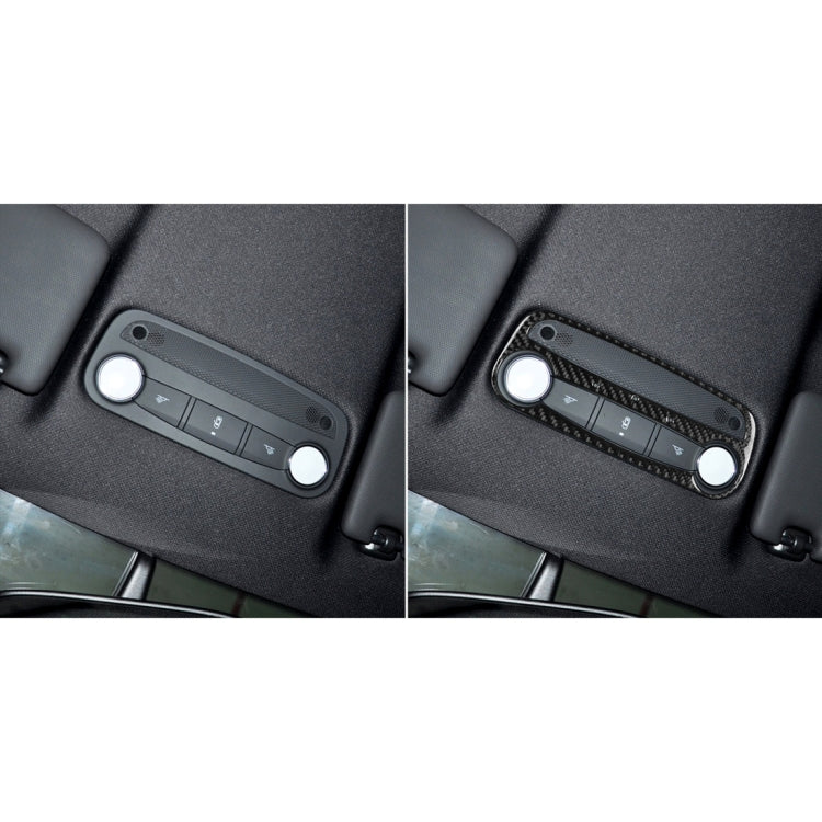 Black carbon fiber reading light trim sticker shown before and after installation on panel