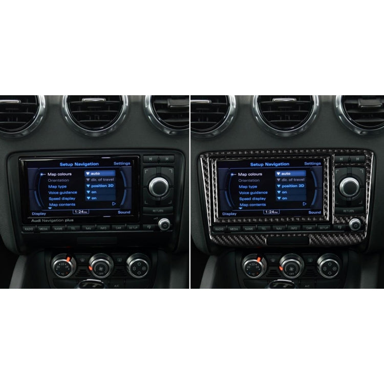 Car dashboard center console with carbon-fiber air conditioning trim, before/after