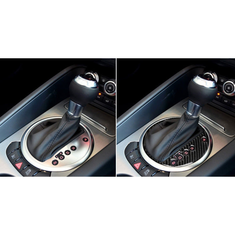 Installed carbon fiber gear shift position panel sticker on center console shift area