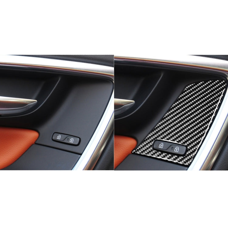 Car door window switch trim sticker shown installed in carbon fiber look comparison