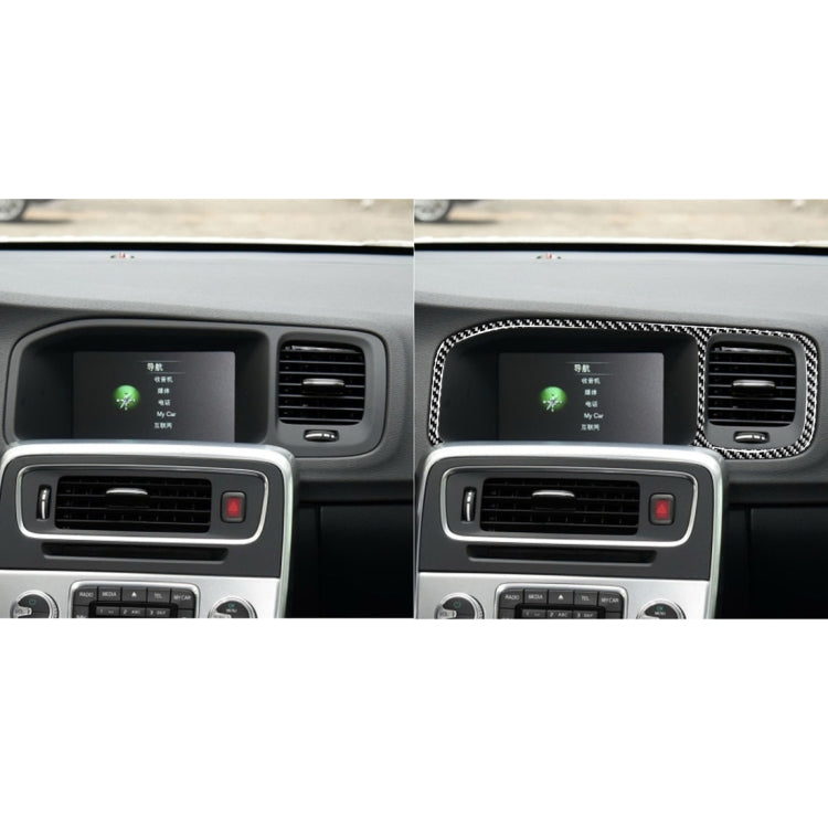 Car dashboard before-and-after view with carbon-fiber navigation frame trim installed