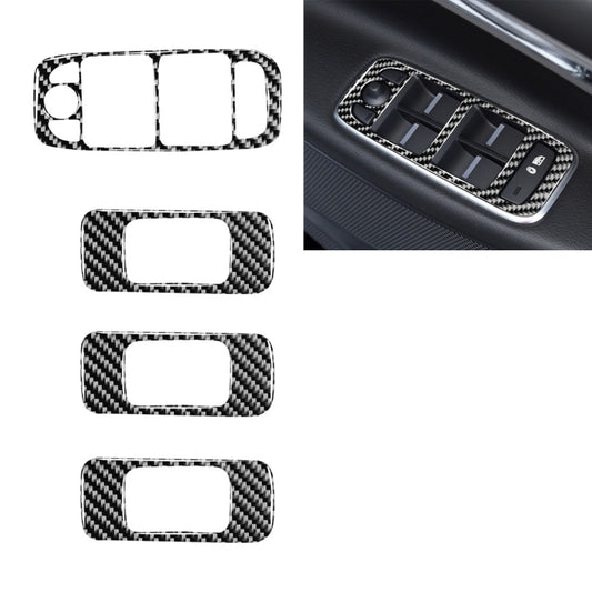 Set of carbon fiber window switch trim sticker frames with cutout openings