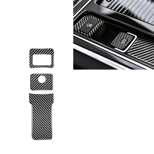 Carbon fiber-look electronic handbrake sticker set, three rectangular pieces with cutouts