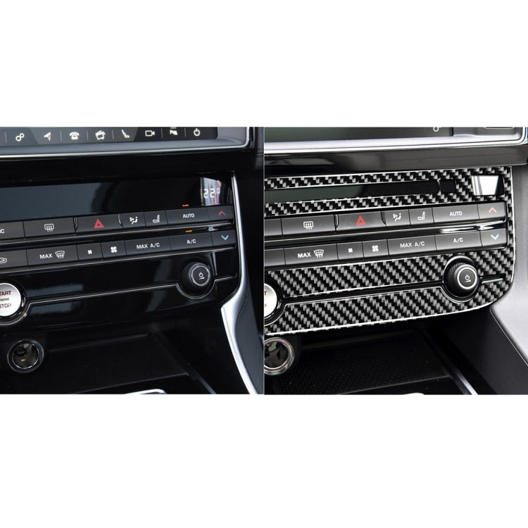 Before-and-after view of carbon fiber air conditioning panel trim sticker on dashboard
