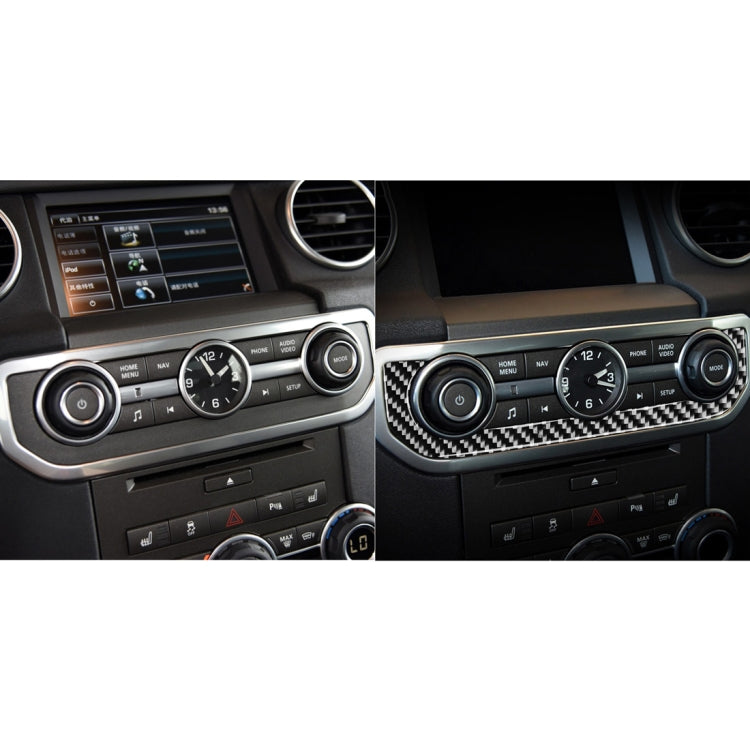 Car dashboard time clock area with carbon fiber checkered decal, before/after comparison