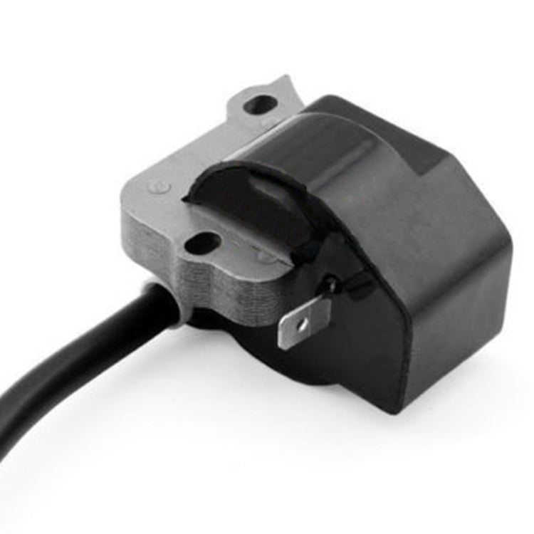 Ignition coil ignition module with black cover, gray metal base, and mounting holes