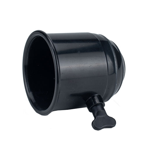 Black plastic tow ball cover cap with open round end and side handle