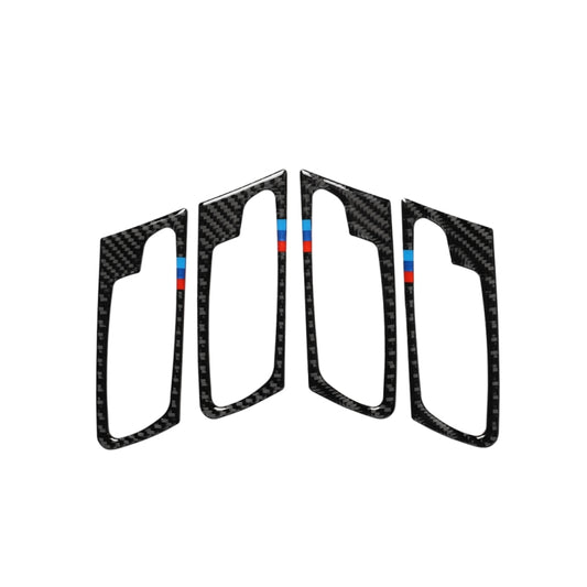 Carbon fiber door handle trim sticker set with tricolor stripe, four-piece