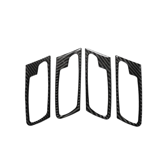 Black carbon fiber door handle sticker set with four curved pieces, glossy finish