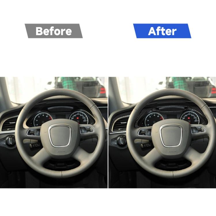 Installed carbon-fiber dashboard frame trim around instrument cluster