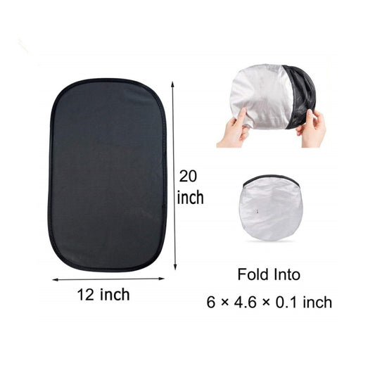 Car window sunshade cover, foldable dark mesh panel, size 12 x 20 in