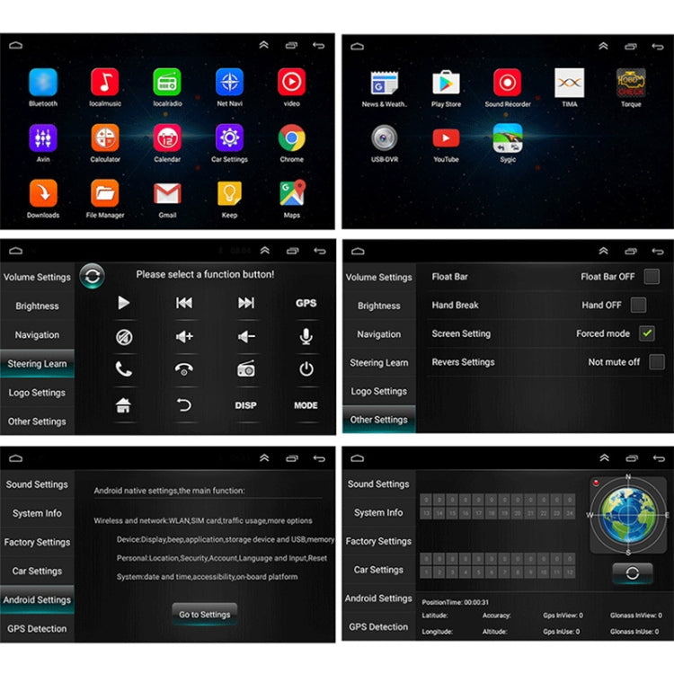 9-inch Android car MP5 stereo head unit display with apps and system settings