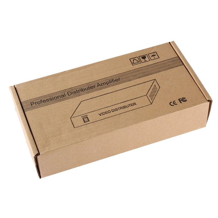 Cardboard shipping box for video distributor amplifier labeled Professional Video Distributor