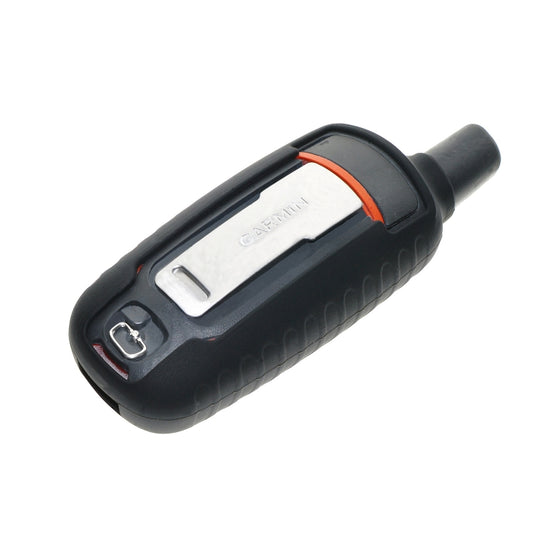 Garmin GPS device with black silicone protective sleeve and orange trim
