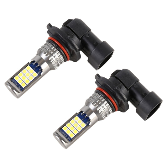 Pair of LED car fog light bulbs with black housing, silver body, red ring, 24 SMD LEDs