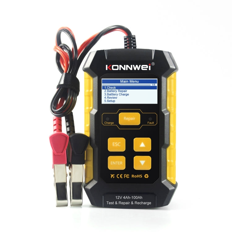 KONNWEI KW510 3-in-1 car battery tester/charger/repairer with LCD menu and lead cables