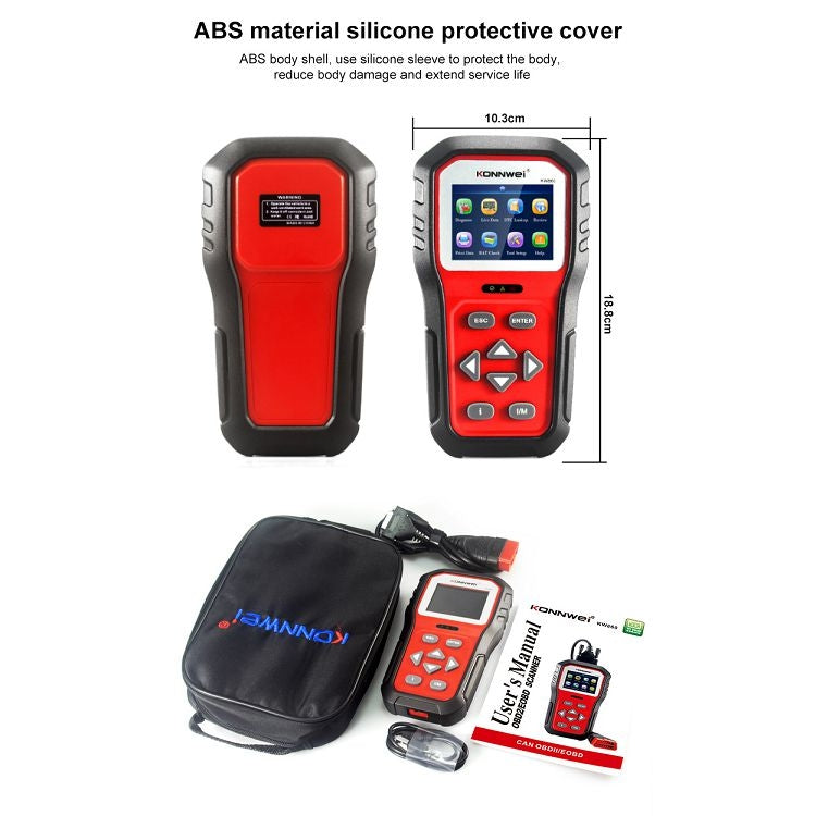 Car battery tester with ABS silicone protective cover, 2.8-inch screen, pouch and accessories
