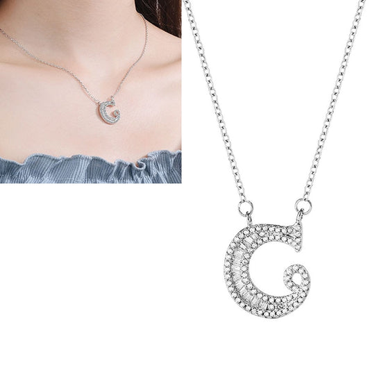 Rhinestone letter C pendant necklace on a silver-tone chain