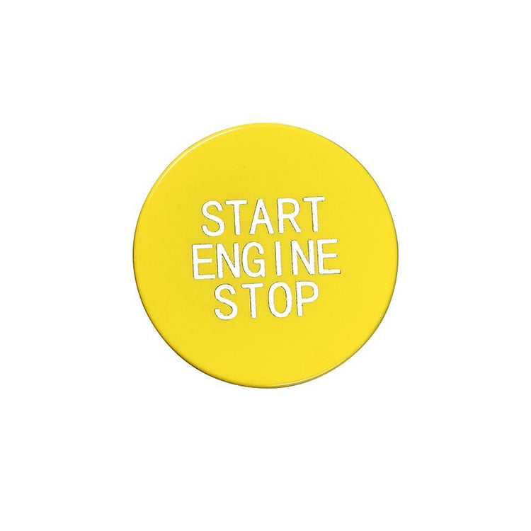 Yellow circular Start Engine Stop decorative sticker with white text